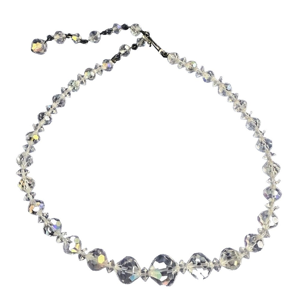 Choker Necklace Aurora Borealis Faceted Beads 12-16" Glass AB Crystals Graduated